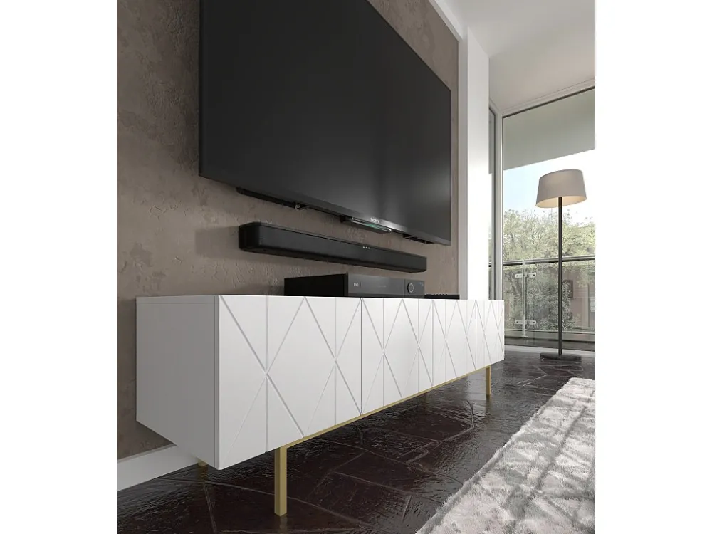 TV-meubel KAIRO 180 cm 4D gefreesd mat wit Homlando