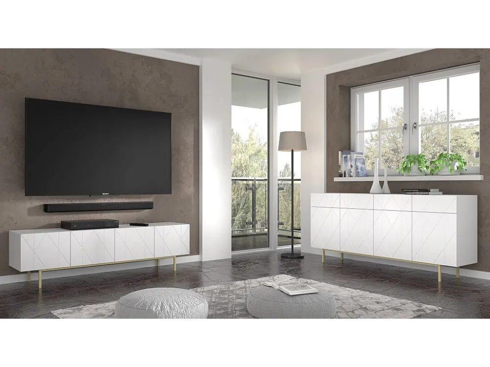 TV-meubel KAIRO 180 cm 4D gefreesd mat wit Homlando