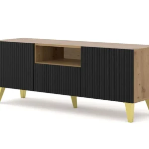 TV-meubel RAVENNA B 150 cm 2D1S artisan eiken / mat zwart + gouden poten Homlando
