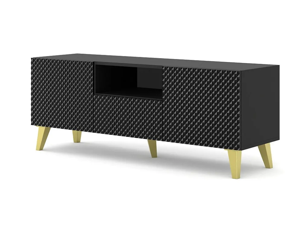 TV-meubel RAVENNA C 150 cm 2D1S glanzend zwart + gouden poten Homlando
