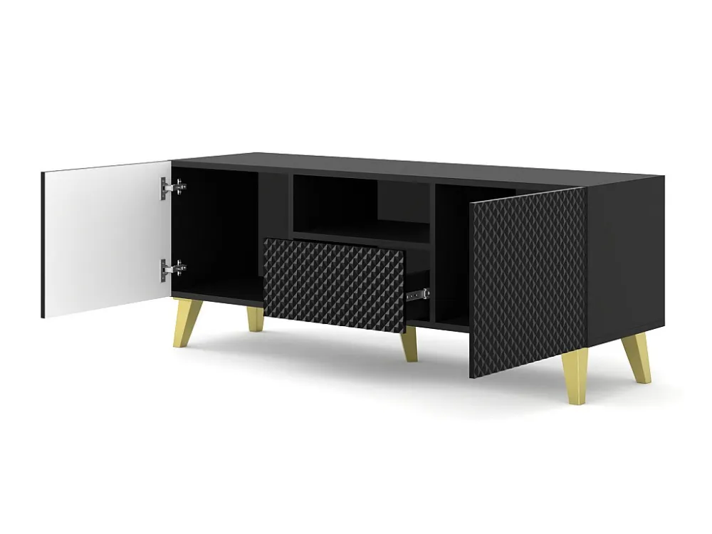 TV-meubel RAVENNA C 150 cm 2D1S glanzend zwart + gouden poten Homlando