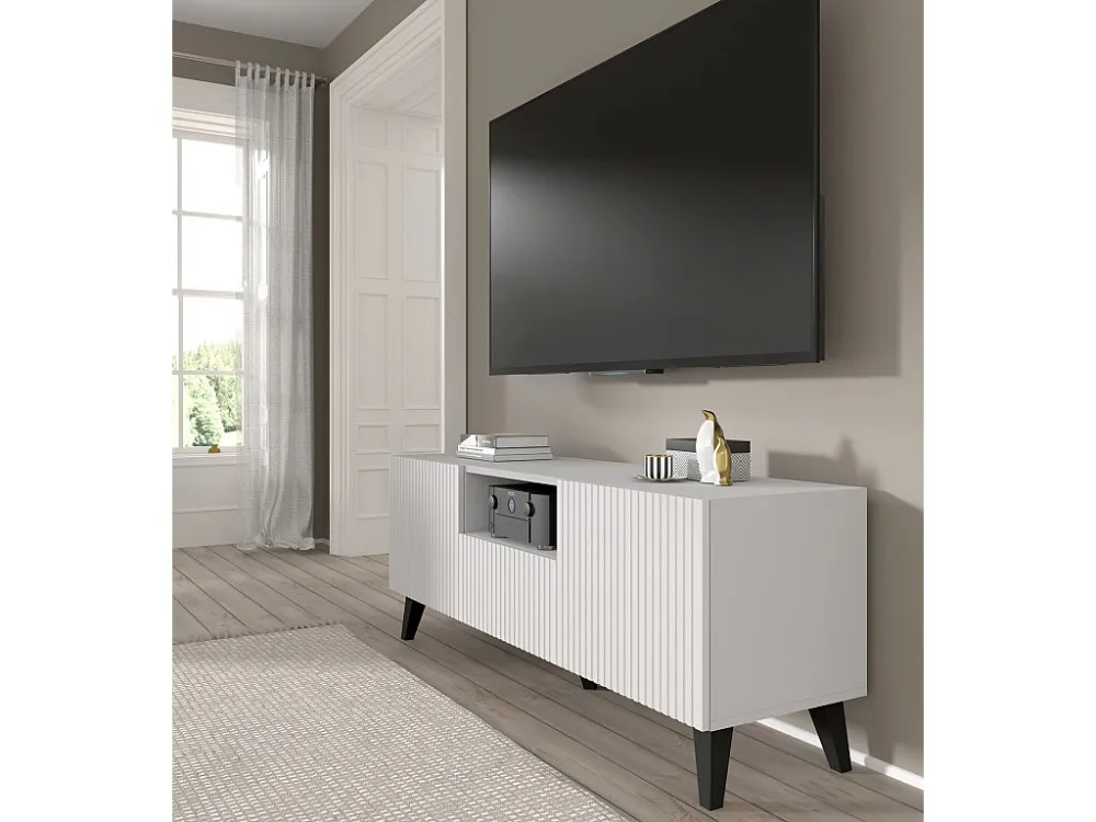 TV-meubel RAVENNA B 150 cm 2D1S mat wit + zwarte poten Homlando