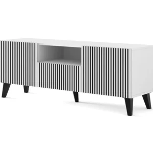 TV-meubel RAVENNA P 150 cm 2D1S mat wit / mat zwart + zwarte poten Homlando