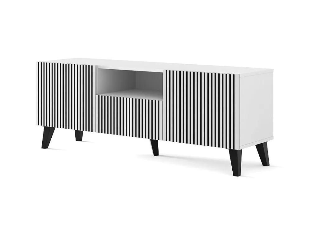 TV-meubel RAVENNA P 150 cm 2D1S mat wit / mat zwart + zwarte poten Homlando
