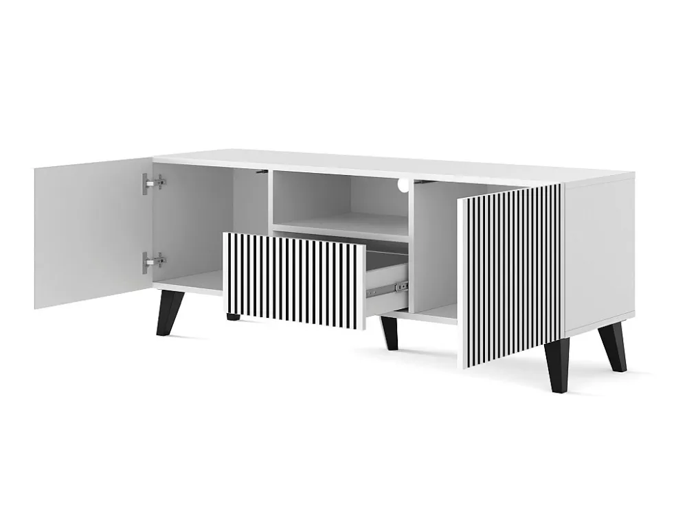 TV-meubel RAVENNA P 150 cm 2D1S mat wit / mat zwart + zwarte poten Homlando