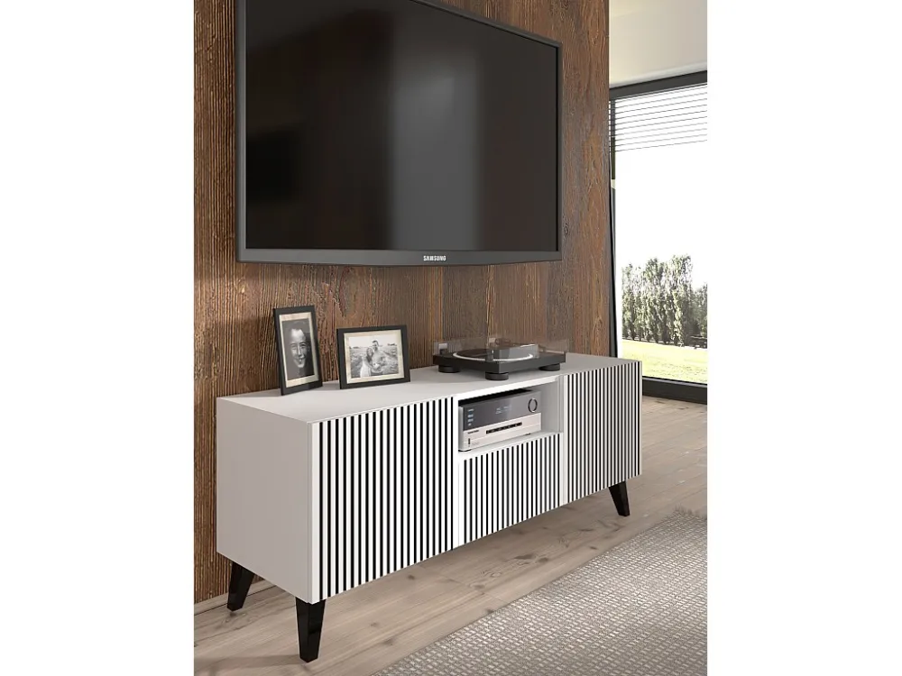 TV-meubel RAVENNA P 150 cm 2D1S mat wit / mat zwart + zwarte poten Homlando