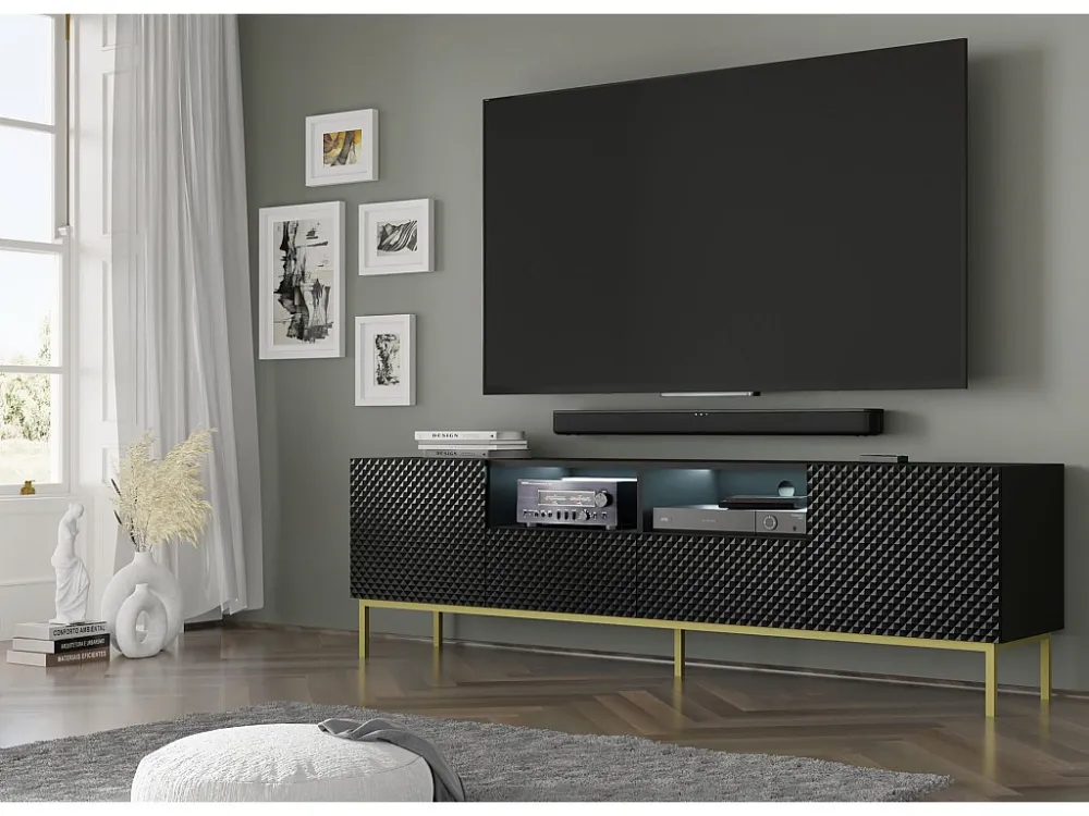 TV-meubel RAVENNA C 200 cm 2D2S glanzend zwart Homlando