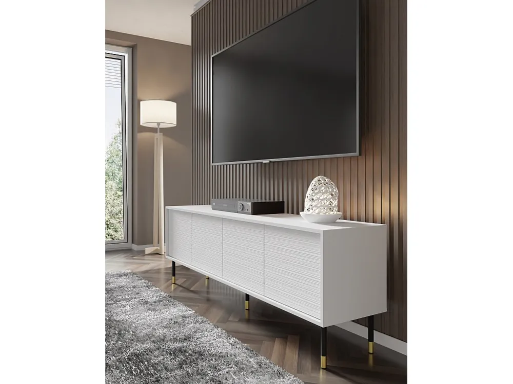 TV-meubel SHERWOOD 4D 180 cm gefreesd op poten mat wit Homlando