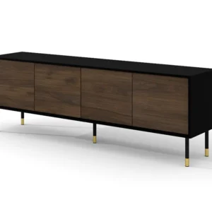 TV-meubel SHERWOOD 4D 180 cm gefreesd op poten mat zwart / catania-eik Homlando