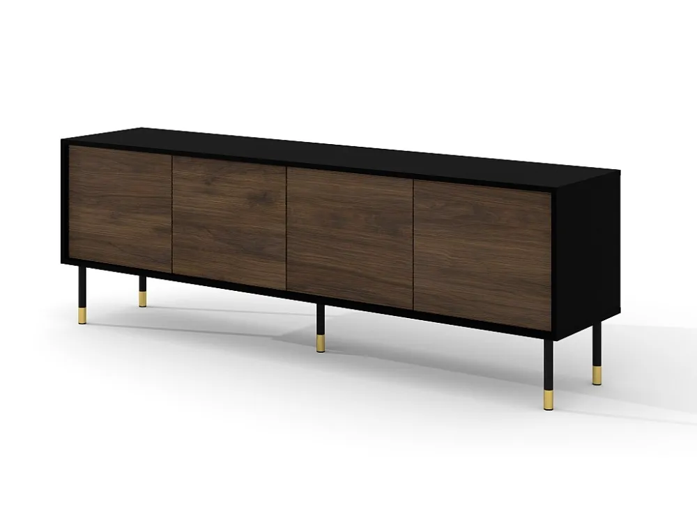TV-meubel SHERWOOD 4D 180 cm gefreesd op poten mat zwart / catania-eik Homlando