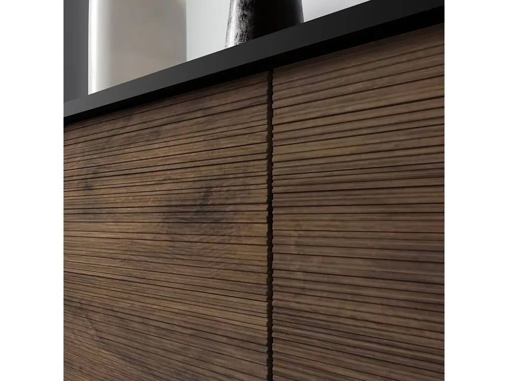 TV-meubel SHERWOOD 4D 180 cm gefreesd op poten mat zwart / catania-eik Homlando