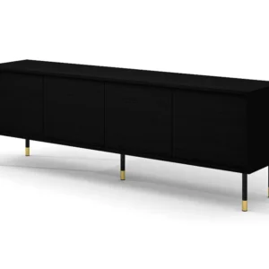 TV-meubel SHERWOOD 4D 180 cm gefreesd op poten mat zwart Homlando