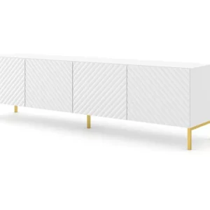 TV-meubel SURF 200 cm 4D gefreesd wit mat metalen poten goudkleur Homlando