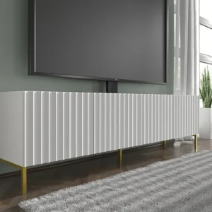 TV-meubel WAVE 200 cm 4D gefreesd wit mat metalen poten goudkleur Homlando