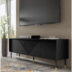 TV-meubel WOODY BLACK 4D 180 cm gefreesd mat zwart Homlando