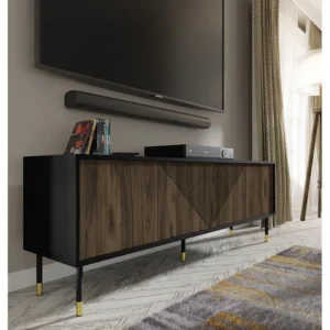 TV-meubel WOODY PACIFIC 4D 180 cm gefreesd mat zwart / pacific noot Homlando