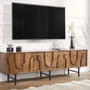 TV-meubel met 3 deuren van mangohout en zwart metaal - Naturel - MIZORAM Maison Céphy