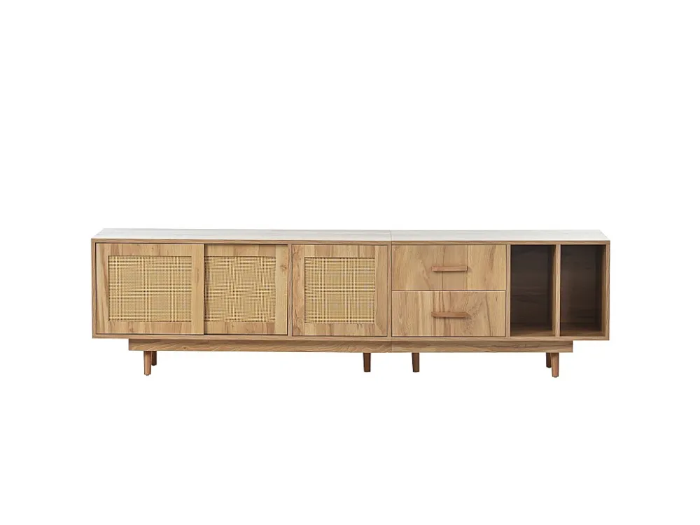190 cm rotan TV-meubel - 3 deuren, 2 laden en 2 nissen - industriële stijl - eiken Merax