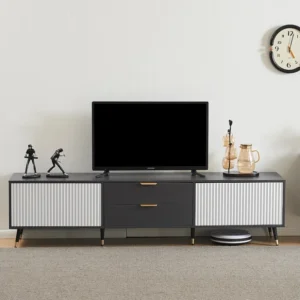 Elegant TV-meubel met 2 lades, 2 deuren en kabeldoorvoeren - 200 x 40 x 50 cm - modern design - grijs en wit Merax