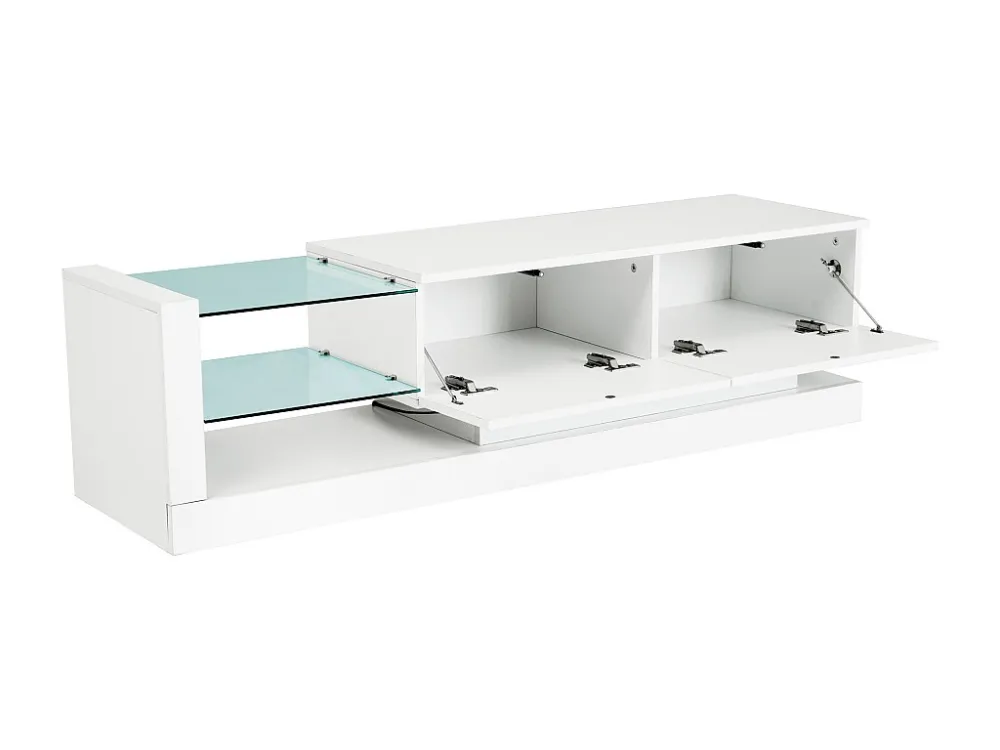 Glanzend TV-meubel met 2 deuren en 2 glazen planken - spaanplaat - LED's - wit Merax