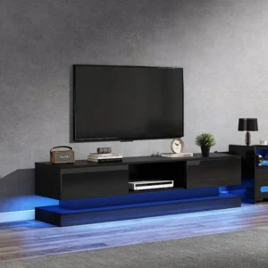 Hoogglans TV-meubel met 2 Laden - 160 x 35 x 40,5 cm - LED's - Spaanplaat - Zwart Merax