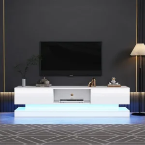 Hoogglans TV-meubel met 2 lades - 160 x 35 x 40,5 cm - LED's - Spaanplaat - Wit Merax