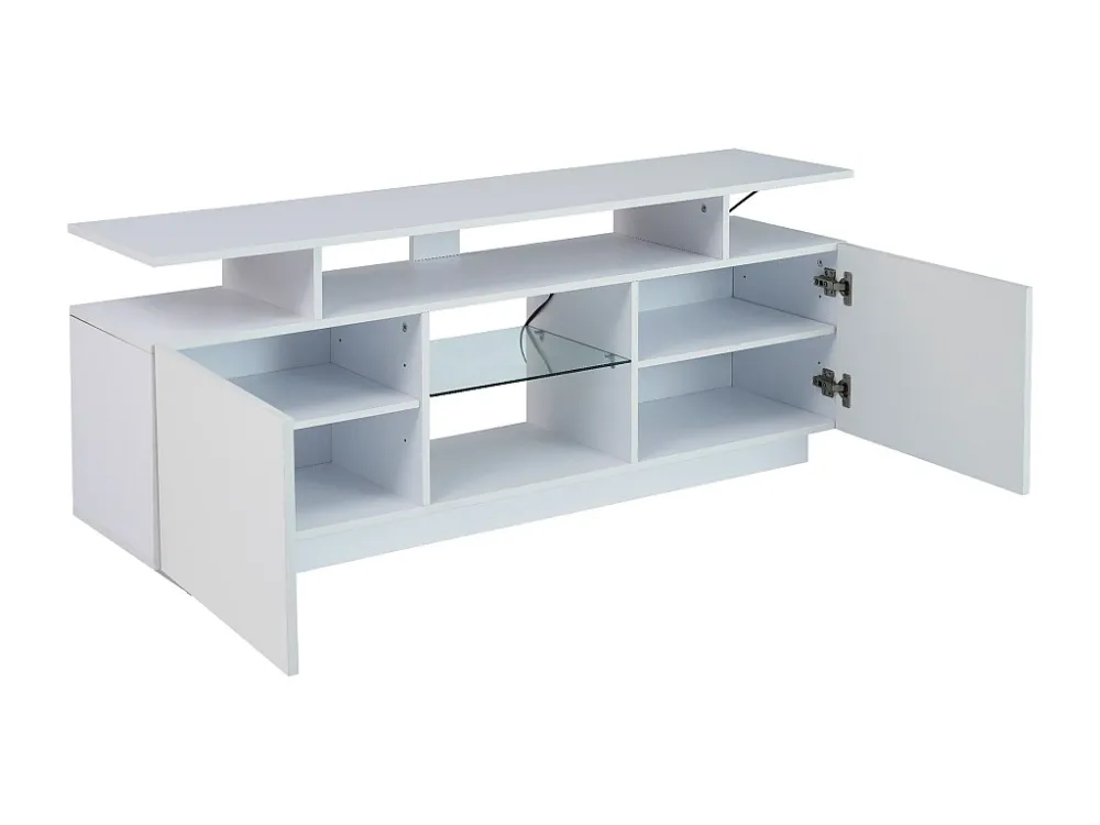 Modern TV-meubel - 2 glazen deuren en vakken - LED verlichting - wit Merax