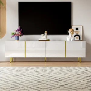Modern TV-meubel met 4 deuren - 170 x 35 x 46 cm - MDF hout - Glanzend wit en goud Merax