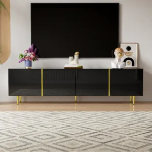 Modern TV-meubel met 4 deuren - 170 x 35 x 46 cm - MDF hout - Glanzend zwart en goud Merax