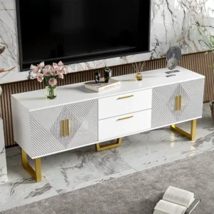 Modern TV-meubel met 4 deuren en 2 lades - 170 x 40 x 63,5 cm - MDF hout - Wit en goud Merax