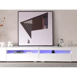 Modern TV-meubel met 4 deuren en 2 nissen - LED's - Lengte 240cm - MDF hout - Kleur Wit Merax
