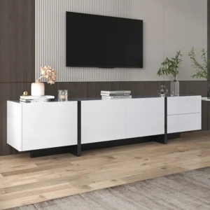 TV-kasten met 3 deuren en 2 lades - 190 x 35 x 45 cm - Spaanplaat - Wit + zwart Merax