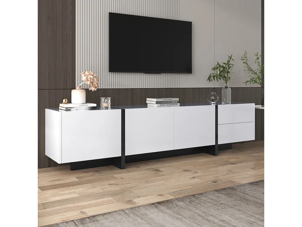 TV-kasten met 3 deuren en 2 lades - 190 x 35 x 45 cm - Spaanplaat - Wit + zwart Merax