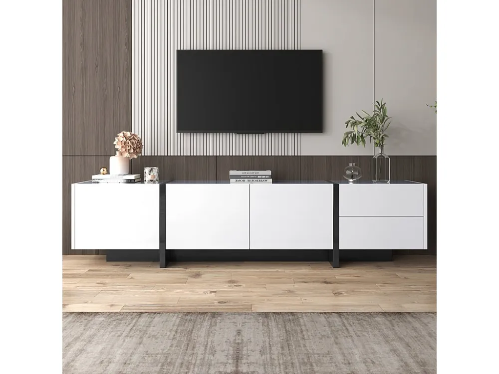 TV-kasten met 3 deuren en 2 lades - 190 x 35 x 45 cm - Spaanplaat - Wit + zwart Merax