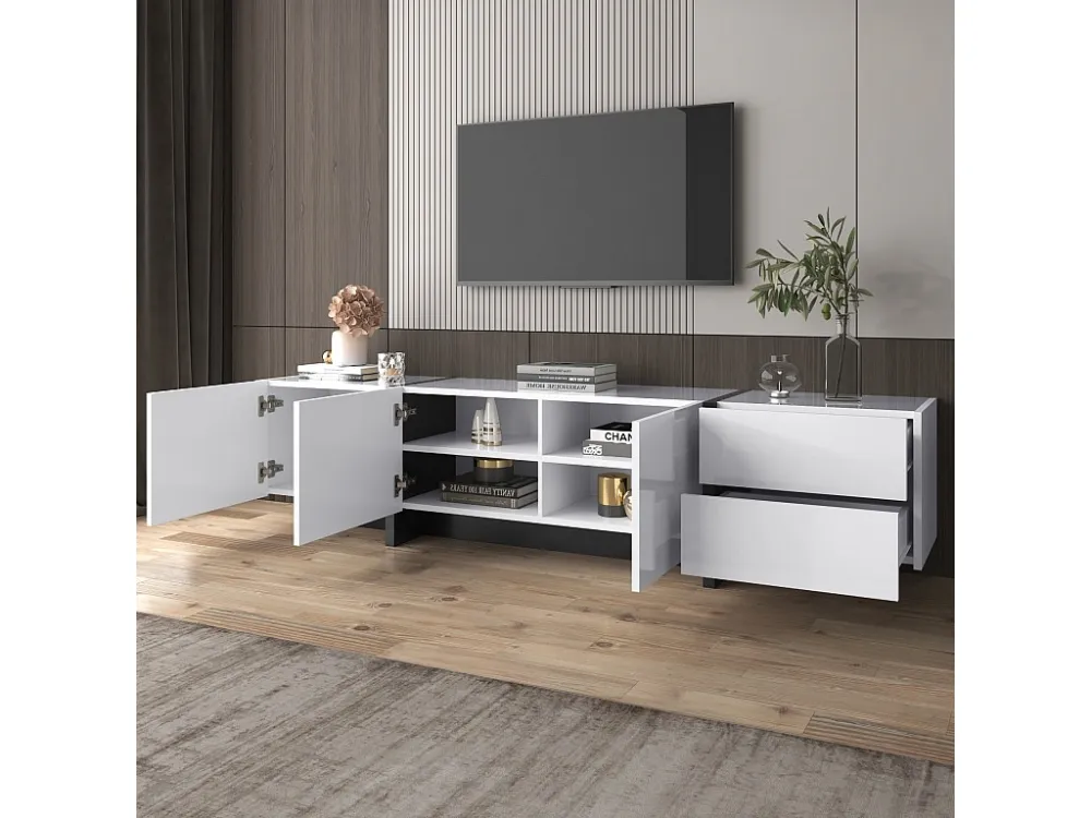 TV-kasten met 3 deuren en 2 lades - 190 x 35 x 45 cm - Spaanplaat - Wit + zwart Merax