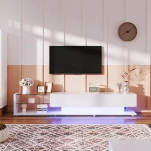 TV-kasten met 2 lades en glazen planken - 170 x 36 x 38 cm - LED's - Spaanplaat - Wit Merax