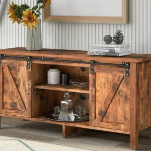 TV-meubel 120 cm - 2 schuifdeuren en 2 nissen - MDF en metaal - bruin Merax