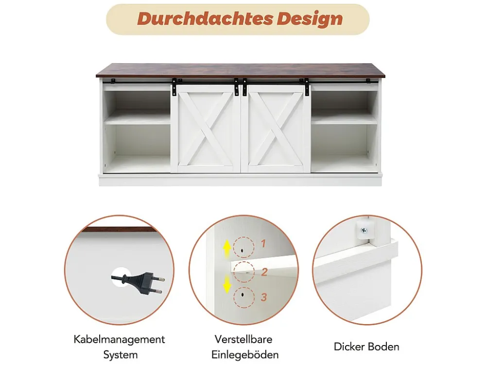 TV-meubel 150 cm - 2 schuifdeuren en 2 verstelbare planken - MDF en metaal - wit en bruin Merax