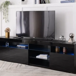 TV-meubel 180 cm - 3 deuren en 3 nissen - LED's - glanzend zwarte lak Merax