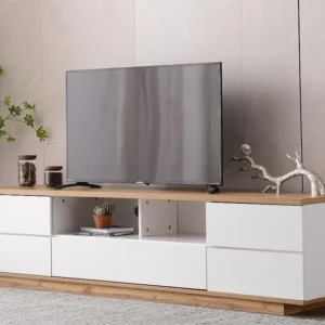 TV-meubel 180 cm - 5 deuren en 2 nissen - MDF - naturel en wit fineer Merax