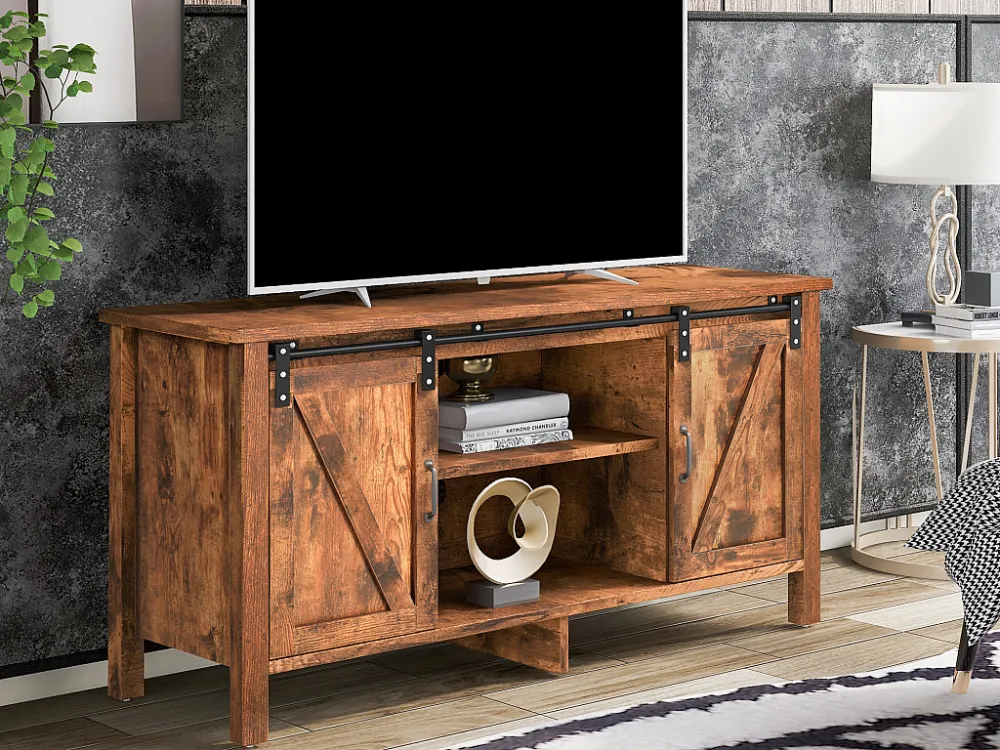 TV-meubel industriële stijl met 2 schuifdeuren - Verstelbare plank - Voor TV's tot 50" - Vintage bruin Merax
