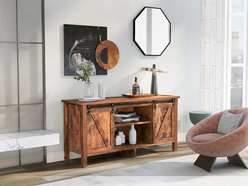 TV-meubel industriële stijl met 2 schuifdeuren - Verstelbare plank - Voor TV's tot 50" - Vintage bruin Merax