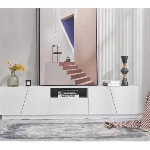 TV-meubel met 4 deuren, 1 lade & 1 nis - MDF hout - moderne stijl - wit gelakt Merax