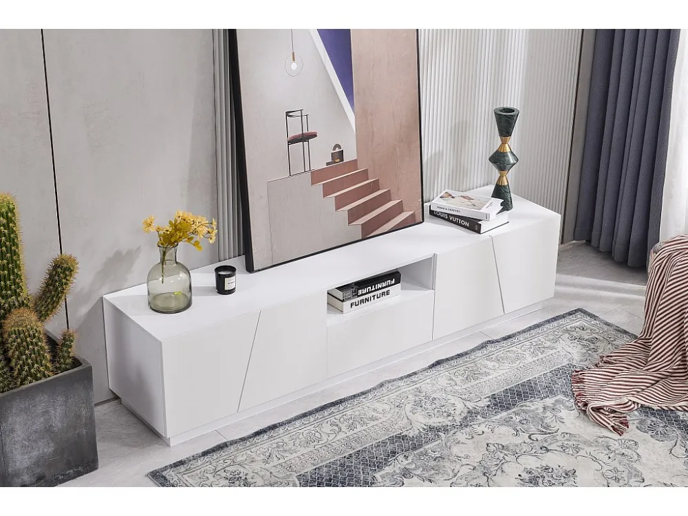 TV-meubel met 4 deuren, 1 lade & 1 nis - MDF hout - moderne stijl - wit gelakt Merax