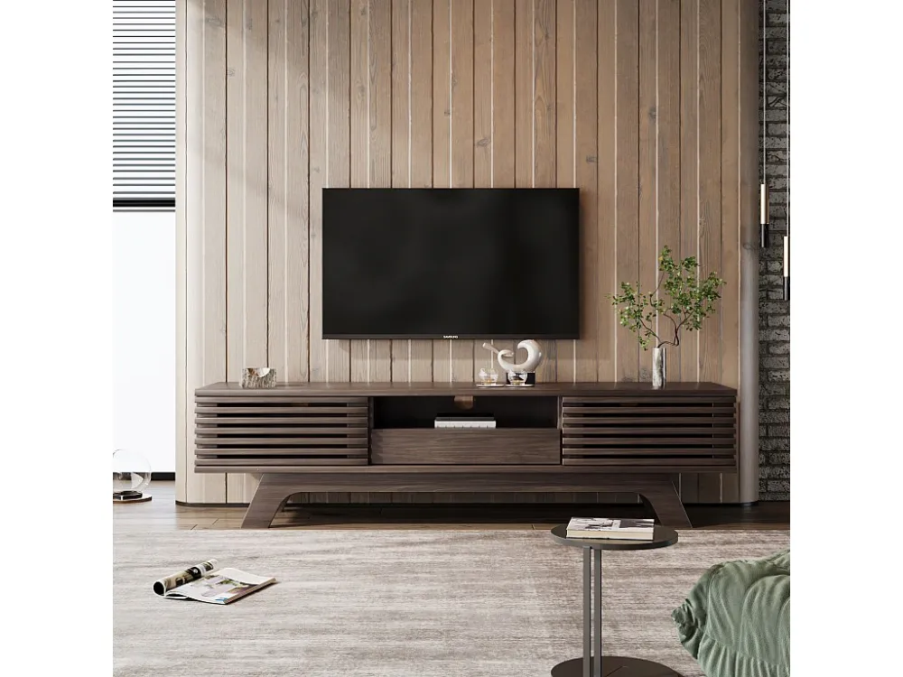TV-meubel met 2 deuren, 1 lade en 1 nis - Spaanplaat - 150 x 40 x 44,5 cm - Naturel Merax