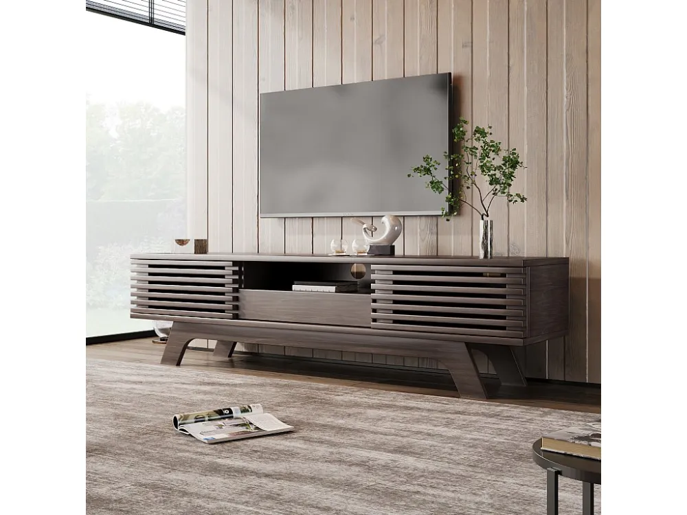 TV-meubel met 2 deuren, 1 lade en 1 nis - Spaanplaat - 150 x 40 x 44,5 cm - Naturel Merax