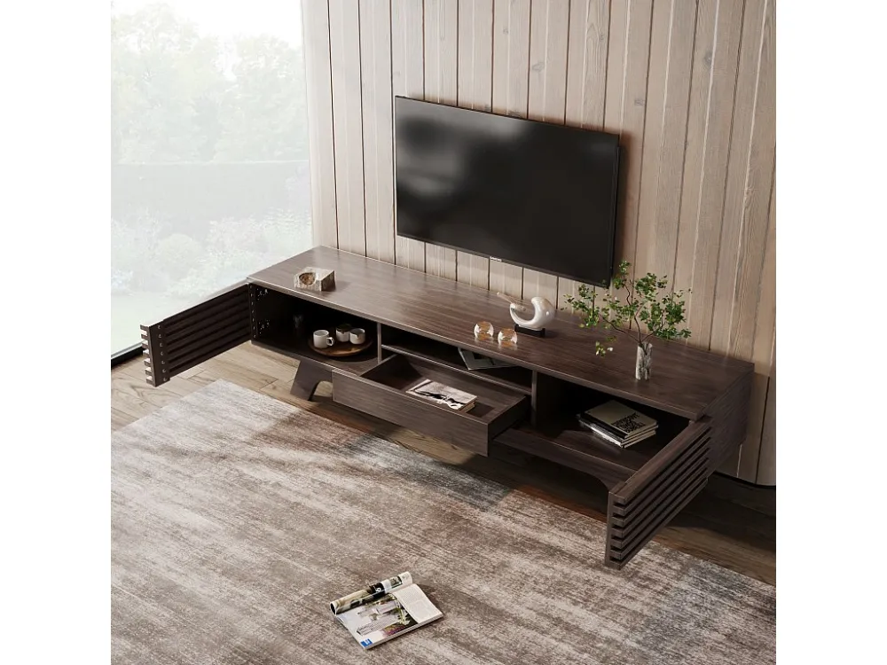 TV-meubel met 2 deuren, 1 lade en 1 nis - Spaanplaat - 150 x 40 x 44,5 cm - Naturel Merax