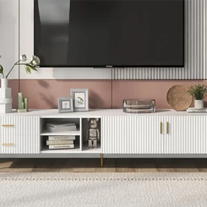 TV-meubel met 2 deuren, 2 laden en 2 nissen - MDF - metalen poten - wit Merax