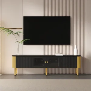 TV-meubel met 2 deuren en 2 lades - 170 x 34 x 50 cm - MDF hout - gouden handgrepen en poten - Zwart Merax