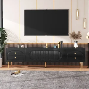 TV-meubel met 2 deuren en 4 lades - 175 x 45 x 35 cm - MDF hout en gouden poten - Zwart Merax